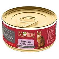 Консервы для кошек Molina, со вкусом цыпленка с креветками в соусе