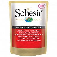 Schesir консервы для кошек цыпленок и окунь (пауч)