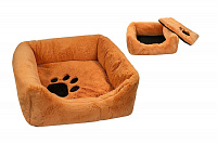 Лежак для животных Дарэлл квадратный пухлый Zoo-M "BELKA" с подушкой, рыжий 45*45*15см 