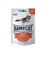 Влажный корм для кошек Happy Cat кусочки в желе, Говядина и печень с горохом, пауч