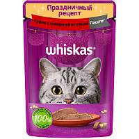 Влажный корм для взрослых кошек Whiskas, паштет с говядиной и индейкой