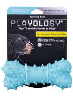 Игрушка для щенков Playology дентальная хрустящая жевательная косточка PUPPY TEETHING BONE с ароматом арахиса, голубой