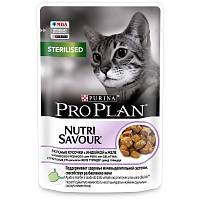 Влажный корм для взрослых стерилизованных кошек и кастрированных котов Pro Plan Nutri Savour, вкусные кусочки с индейкой, в желе, пауч
