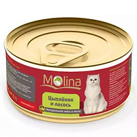 Консервы для кошек Molina цыпленок с лососем в желе