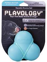 Игрушка для собак Playology хрустящий жевательный тройной мяч SQUEAKY BOUNCE BALL с пищалкой и с ароматом арахиса, голубой