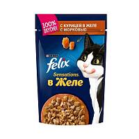 Влажный корм для кошек Felix Sensations, с курицей в желе с морковью, пауч