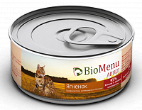 BioMenu Adult консервы для кошек мясной паштет с Ягненком 95% мясо
