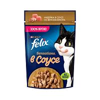 Влажный корм для взрослых кошек Felix Sensations, с индейкой в соусе со вкусом бекона, пауч
