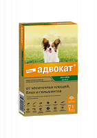 BAYER GL Адвокат для собак до 4 кг (лечение и профилактика нематозов, энтомозов, саркоптоза, отодекоза и демодекоза)