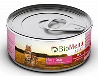BioMenu Adult консервы для кошек мясной паштет с Индейкой 95% мясо