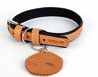 Collar Soft ошейник для животных кожаный, двойной прошитый, коричневый верх, черный низ