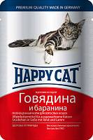 Happy Cat консервы для кошек Нежные кусочки в соусе говядина и баранина (пауч)