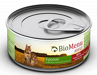 BioMenu Adult консервы для кошек мясной паштет с Кроликом 95% мясо
