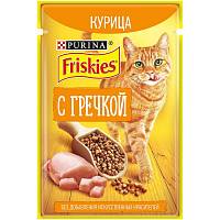 Friskies консервы для взрослых кошек с курицей и гречкой в подливе (пауч)
