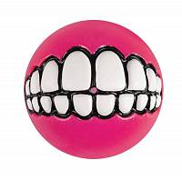 Игрушка для собак ROGZ Grinz M мяч с принтом "зубы" и отверстием для лакомства Розовый - 64 мм
