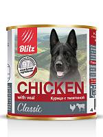 Консервы для собак всех пород и возрастов BLITZ Курица с телятиной, банка