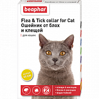 Ошейник для кошек Beaphar Flea & Tick Collar от блох и клещей желтый, 35 см