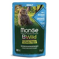 Консервы для взрослых кошек Monge Cat BWild GRAIN FREE из анчоусов с овощами, пауч