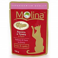Консервы для кошек Molina лосось и тунец в соусе (пауч)