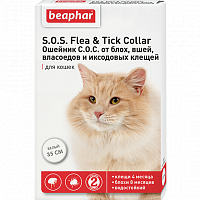 Ошейник для кошек Beaphar S.O.S. Flea & Tick Collar от блох, клещей, власоедов белый, 35 см