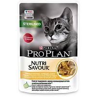 Влажный корм для взрослых стерилизованных кошек и кастрированный котов Pro Plan Nutri Savour, с курицей в соусе, Пауч