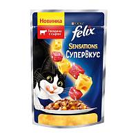 Консервы для кошек Felix Sensations Супервкус, со вкусом говядины и сыра в желе, Пауч