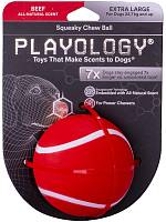 Игрушка для собак Playology хрустящий жевательный мяч SQUEAKY CHEW BALL 8 см с пищалкой и с ароматом говядины, красный