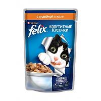 Влажный корм для кошек Felix Аппетитные Кусочки с индейкой, пауч