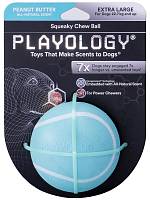Игрушка для собак Playology хрустящий жевательный мяч SQUEAKY CHEW BALL 8 см с пищалкой и с ароматом арахиса, голубой