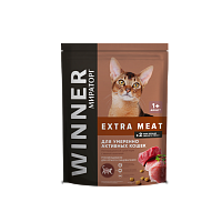 Сухой корм для умеренно активных кошек старше 1 года WINNER EXTRA MEAT c нежной телятиной