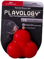 Игрушка для собак Playology хрустящий жевательный тройной мяч SQUEAKY BOUNCE BALL с пищалкой и с ароматом говядины, красный