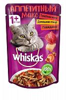Консервы для кошек Whiskas Аппетитный микс, домашняя птица и говядина в томатном желе (пауч)