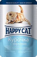 Happy Cat консервы для котят Нежные кусочки в соусе, курочка с морковью (пауч)