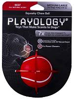 Игрушка для собак Playology хрустящий жевательный мяч SQUEAKY CHEW BALL 6 см с пищалкой и с ароматом говядины, красный