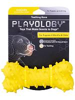 Игрушка для щенков Playology дентальная хрустящая жевательная косточка PUPPY TEETHING BONE с ароматом курицы, желтый