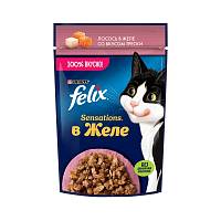 Влажный корм Felix Sensations для взрослых кошек, с лососем в желе с добавлением трески, пауч