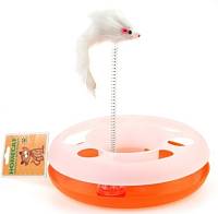 Игрушка для кошек HOMECAT трек пластиковый с мячиком и мышкой на пружине 24х8 см